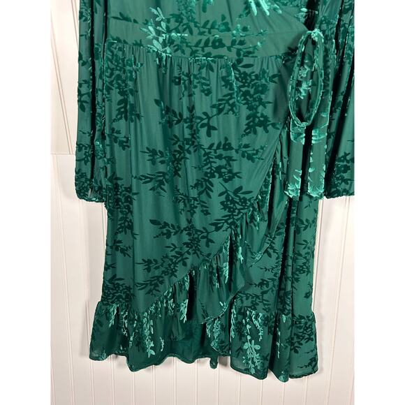 Draper James RSVP Burned Velvet Emerald Green Midi Wrap around Dress Size XL - Picture 11 of 14